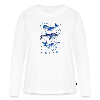 Trois baleines dans la mer sous l & # 39; eau - T-shirt manches longues Premium bio Femme - blanc - Devant - Julia (174cm)
