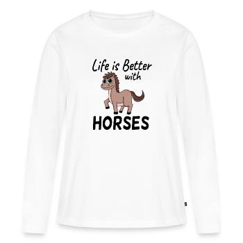 Proverbes de chevaux - T-shirt manches longues Premium bio Femme - blanc - Devant - Julia (174cm)