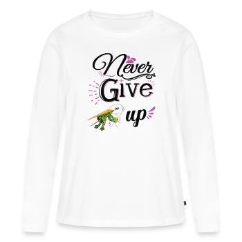 Never Give Up 🐸 Niemals aufgeben Frosch vs Storch - Frauen Premium Bio Langarmshirt - Weiß - Vorne - Julia (174cm)