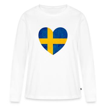 Sverige hjärta svensk flagga - Ekologisk långärmad premium-T-shirt dam - vit - Fram - Julia (174cm)