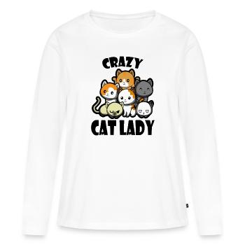 Folle dame de chat cadeau amoureux des chats - T-shirt manches longues Premium bio Femme - blanc - Devant - Julia (174cm)