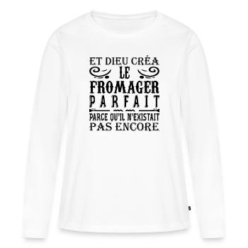 Fromager Cadeau Drôle Fromage Fromagerie - T-shirt manches longues Premium bio Femme - blanc - Devant - Julia (174cm)
