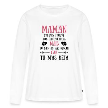 maman mère fils humour idée cadeau fête des mères - T-shirt manches longues Premium bio Femme - blanc - Devant - Julia (174cm)