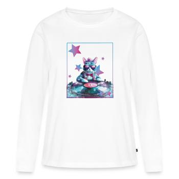 DJ Mix, Ai Cat - T-shirt manches longues Premium bio Femme - blanc - Devant - Julia (174cm)