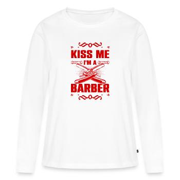 Embrasse-moi Barbier - T-shirt manches longues Premium bio Femme - blanc - Devant - Julia (174cm)