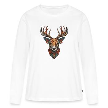 Hirsch Portrait - Frauen Premium Bio Langarmshirt - Weiß - Vorne - Julia (174cm)