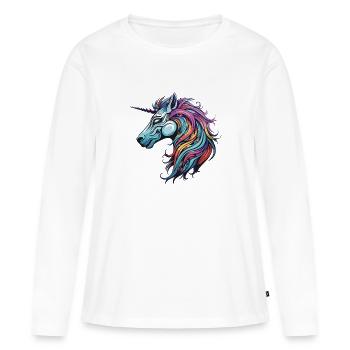 Einhorn Portrait - Frauen Premium Bio Langarmshirt - Weiß - Vorne - Julia (174cm)