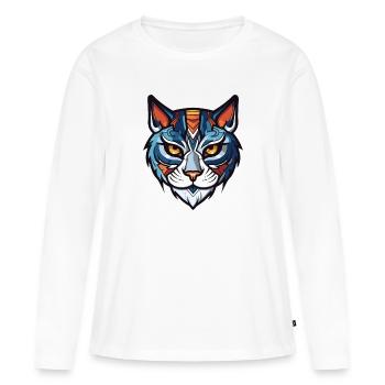 Tête de chat - T-shirt manches longues Premium bio Femme - blanc - Devant - Julia (174cm)