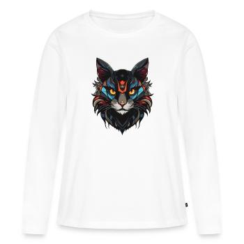 Tête de chat - T-shirt manches longues Premium bio Femme - blanc - Devant - Julia (174cm)