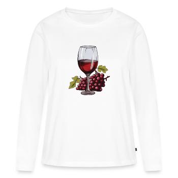 Verre à vin Raisins Vin - T-shirt manches longues Premium bio Femme - blanc - Devant - Julia (174cm)