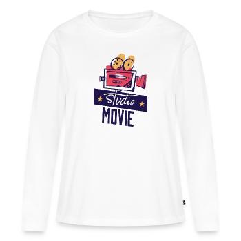 Hollywood Studio Movie mit alter Filmkamera retro - Frauen Premium Bio Langarmshirt - Weiß - Vorne - Julia (174cm)
