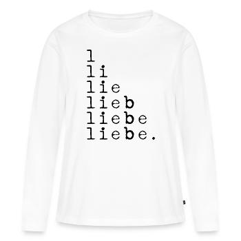 L LI LIE AMOUR AMOUR AMOUR. Noir de déclaration - T-shirt manches longues Premium bio Femme - blanc - Devant - Julia (174cm)