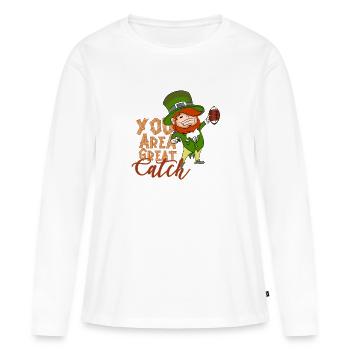 Saint-Patrick Sports Football américain cadeau - T-shirt manches longues Premium bio Femme - blanc - Devant - Julia (174cm)