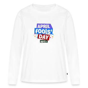 T-shirt d'un poisson d'avril - Journée nationale des farces Avril - T-shirt manches longues Premium bio Femme - blanc - Devant - Julia (174cm)