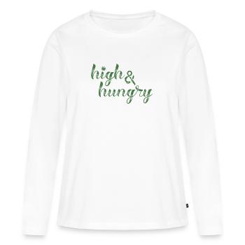 chanvre élevé et affamé jamaica mariuhana chill kif - T-shirt manches longues Premium bio Femme - blanc - Devant - Julia (174cm)