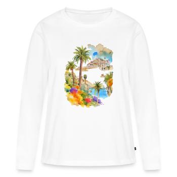 Vacances aux îles Canaries - T-shirt manches longues Premium bio Femme - blanc - Devant - Julia (174cm)
