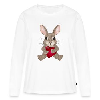 putziges Kaninchen mit Herz zum Valentinstag - Frauen Premium Bio Langarmshirt - Weiß - Vorne - Julia (174cm)