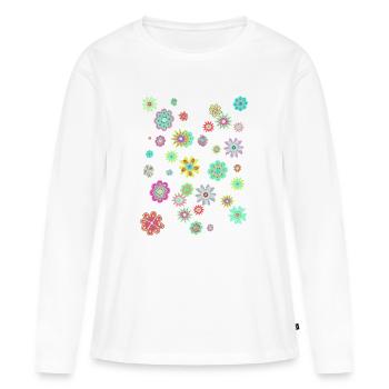 Flower Power Peace & Power Unisexe - T-shirt manches longues Premium bio Femme - blanc - Devant - Julia (174cm)