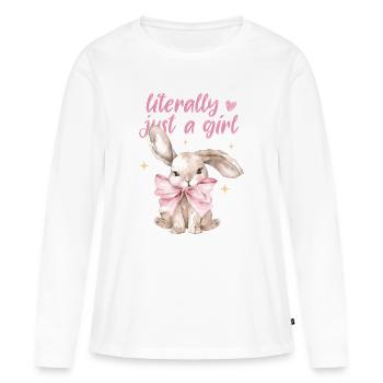 Just a Girl Coquette Shirt – Girly Top - Frauen Premium Bio Langarmshirt - Weiß - Vorne - Julia (174cm)