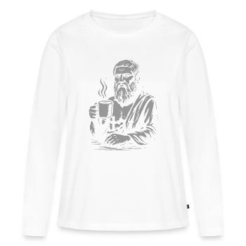 Portrait de tasse à café Platon - T-shirt manches longues Premium bio Femme - blanc - Devant - Julia (174cm)