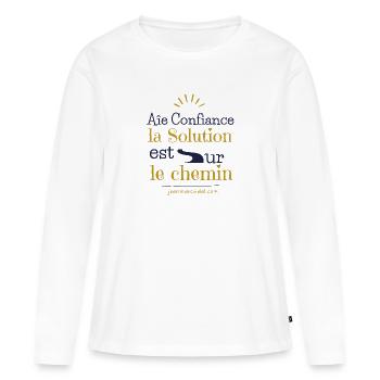 Eveille-toi, la Vie t'attend - T-shirt manches longues Premium bio Femme - blanc - Devant - Julia (174cm)
