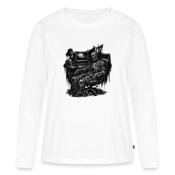 Lundi matin au bureau : pourrir sur l’ordinateur portable - T-shirt manches longues Premium bio Femme - blanc - Devant - Julia (174cm)