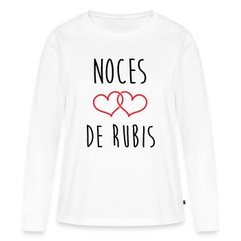 Noce de Rubis 35 ans de mariage - T-shirt manches longues Premium bio Femme - blanc - Devant - Julia (174cm)