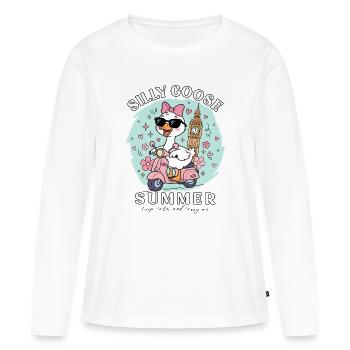 Lustiges Silly Goose Summer England London Reise - Frauen Premium Bio Langarmshirt - Weiß - Vorne - Julia (174cm)