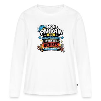 Mon Parrain m'apprend les bêtises - T-shirt manches longues Premium bio Femme - blanc - Devant - Julia (174cm)