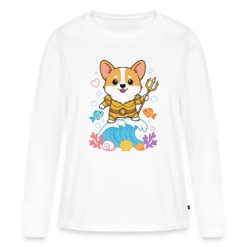 Chien Corgi Verseau Zodiaque Astrologie - T-shirt manches longues Premium bio Femme - blanc - Devant - Julia (174cm)
