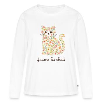 j'aime les chats - T-shirt manches longues Premium bio Femme - blanc - Devant - Julia (174cm)