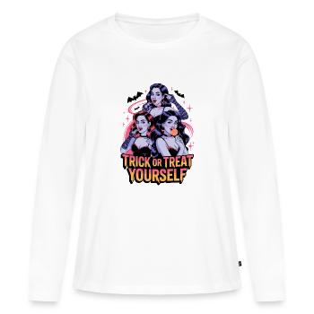 Pin-up du Halloween ou du sort - T-shirt manches longues Premium bio Femme - blanc - Devant - Julia (174cm)