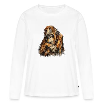 Portrait géométrique d’orang-outan - T-shirt manches longues Premium bio Femme - blanc - Devant - Julia (174cm)