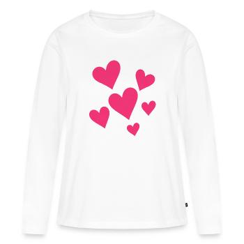 Verstreute Pinke Herzen - Frauen Premium Bio Langarmshirt - Weiß - Vorne - Julia (174cm)
