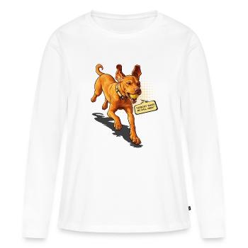 Personne ne m’enlève la balle – Drôle de chien Vizsla - T-shirt manches longues Premium bio Femme - blanc - Devant - Julia (174cm)