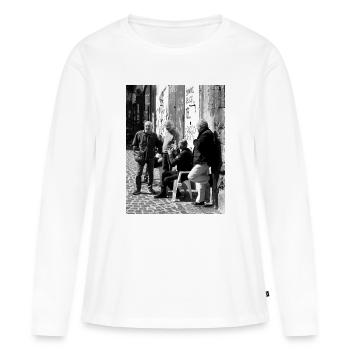 Les élèves de terminale sur le mur : une réunion de la ville - T-shirt manches longues Premium bio Femme - blanc - Devant - Julia (174cm)