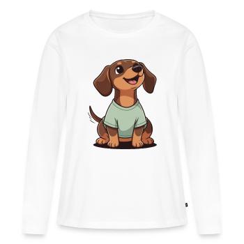 Happy Dachshund Cartoon Heart Warmer Shirt HAS SHORT LE - Women's Premium Organic Long Sleeve Shirt - white - Front - Julia (174cm)