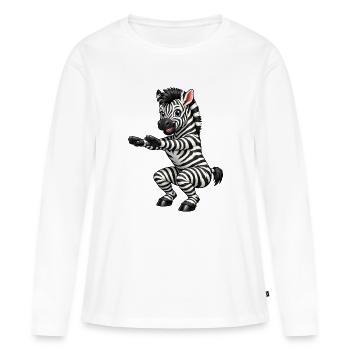 Le zèbre s’accroupit - T-shirt manches longues Premium bio Femme - blanc - Devant - Julia (174cm)