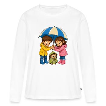 Kinder Regenschirm für Igel Süßes Regen Motiv - Frauen Premium Bio Langarmshirt - Weiß - Vorne - Julia (174cm)