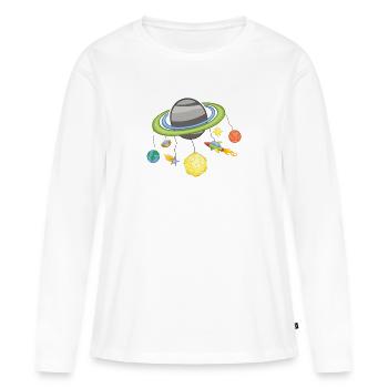 Space Mobile Planet Space / Idée cadeau - T-shirt manches longues Premium bio Femme - blanc - Devant - Julia (174cm)