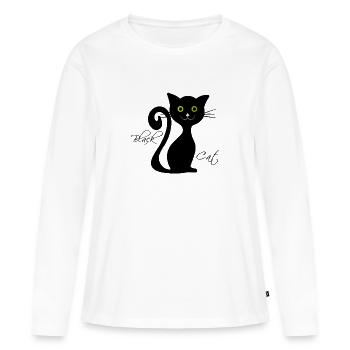 Chat noir - T-shirt manches longues Premium bio Femme - blanc - Devant - Julia (174cm)