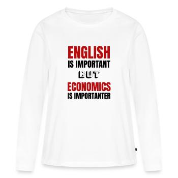 Economie Economie Bourse Marché Idée Cadeau - T-shirt manches longues Premium bio Femme - blanc - Devant - Julia (174cm)