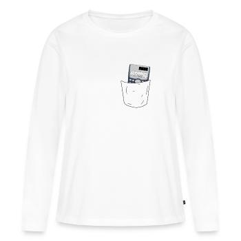 Calculatrice de poche de chemise - T-shirt manches longues Premium bio Femme - blanc - Devant - Julia (174cm)