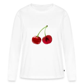 Kirsche Obst Frucht Cherry Fruit - Frauen Premium Bio Langarmshirt - Weiß - Vorne - Julia (174cm)
