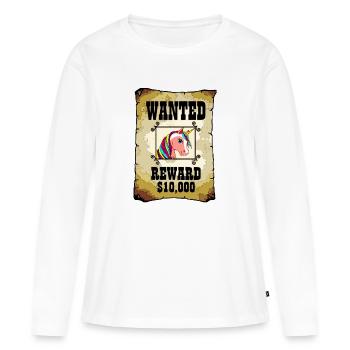 Unicorn Einhorn Wanted Gesucht Verbrecher - Frauen Premium Bio Langarmshirt - Weiß - Vorne - Julia (174cm)