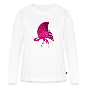 Sensibilisation au cancer du sein papillon rose - T-shirt manches longues Premium bio Femme - blanc - Devant - Julia (174cm)