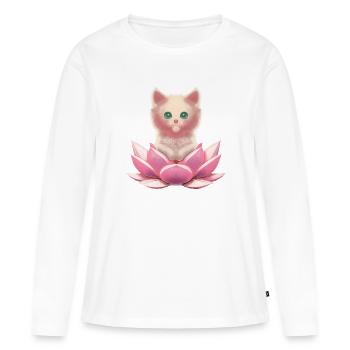 Chat de yoga - T-shirt manches longues Premium bio Femme - blanc - Devant - Julia (174cm)