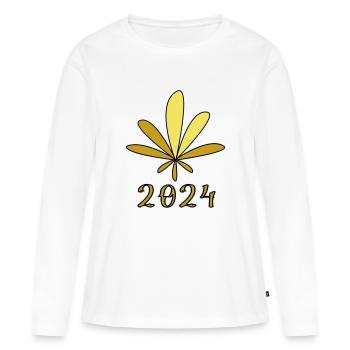 Feuille de chanvre - T-shirt manches longues Premium bio Femme - blanc - Devant - Julia (174cm)