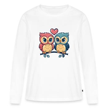Hibou Couple Couple Amour Couple Amoureux - T-shirt manches longues Premium bio Femme - blanc - Devant - Julia (174cm)