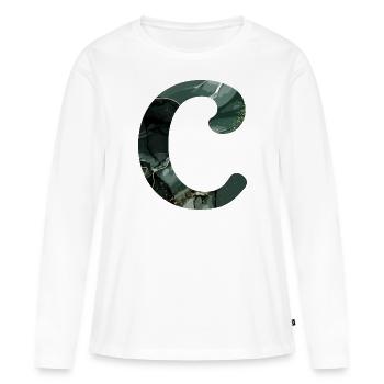 Lettre c marbré vert - T-shirt manches longues Premium bio Femme - blanc - Devant - Julia (174cm)